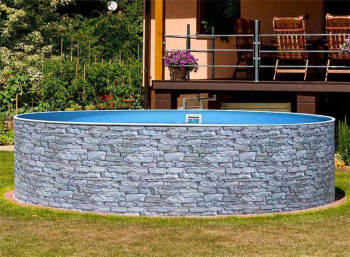 PISCINA EM AÇO AZURO IMITAÇAO DE PEDRA 360x120