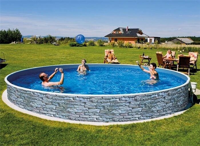 PISCINA EM AÇO AZURO IMITAÇAO DE PEDRA 360x120 3