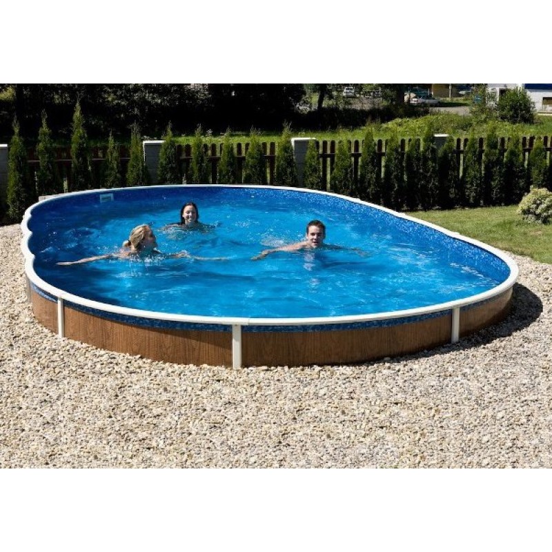 PISCINA OVAL AZURO COM DECORAÇÃO EM MADEIRA 7,3 X 3,7 X 1,2 M