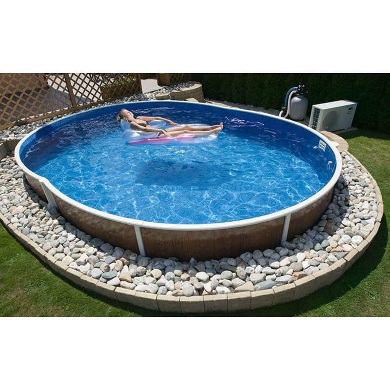 PISCINA OVAL AZURO COM DECORAÇÃO EM MADEIRA 5,5 X 3,7 X 1,2 M