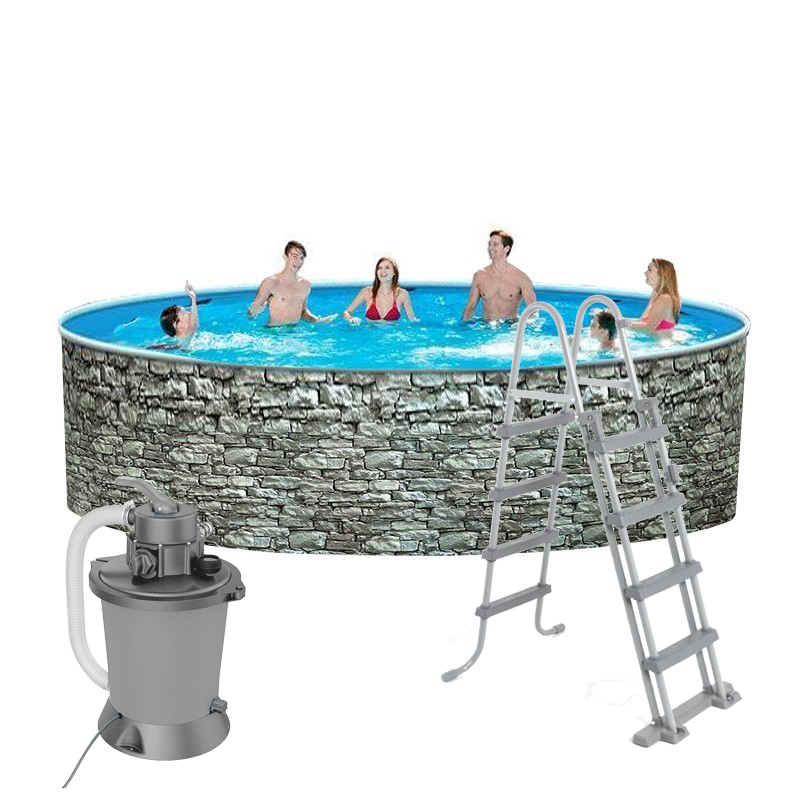 PISCINA EM AÇO AZURO IMITAÇAO DE PEDRA 360x120 2