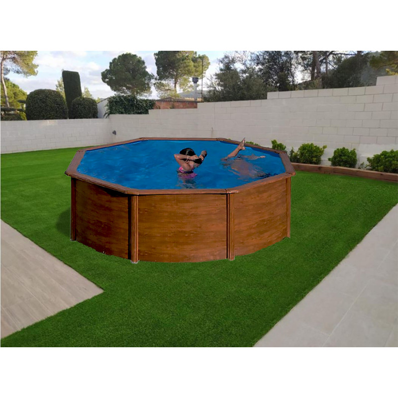 PISCINA STARPOOL ACIMA DO SOLO REDONDA IMITAÇÃO MADEIRA - 120 CM